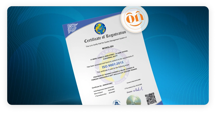 Monglish International Academy ISO certificate