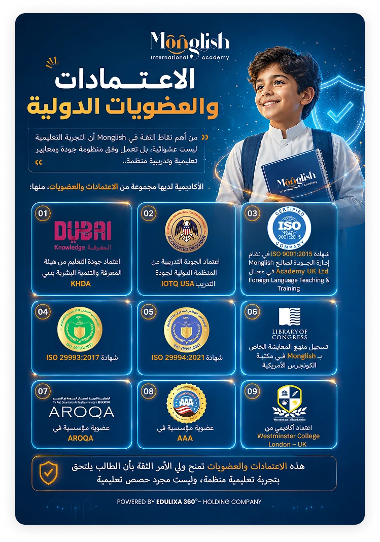 الاعتمادات والشهادات الدولية لأكاديمية مونجلش الدولية